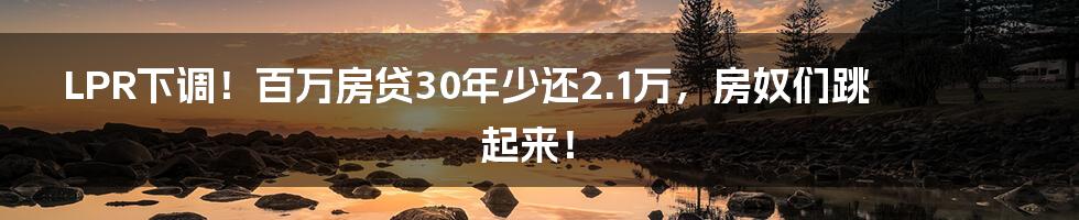 LPR下调！百万房贷30年少还2.1万，房奴们跳起来！