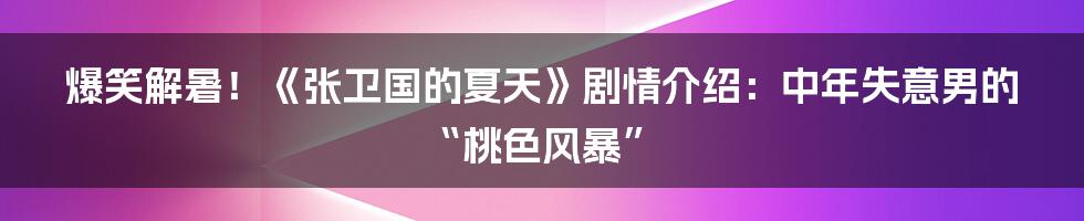 爆笑解暑！《张卫国的夏天》剧情介绍：中年失意男的“桃色风暴”