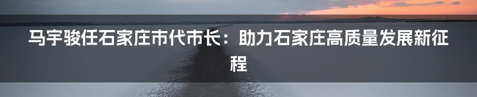 马宇骏任石家庄市代市长：助力石家庄高质量发展新征程