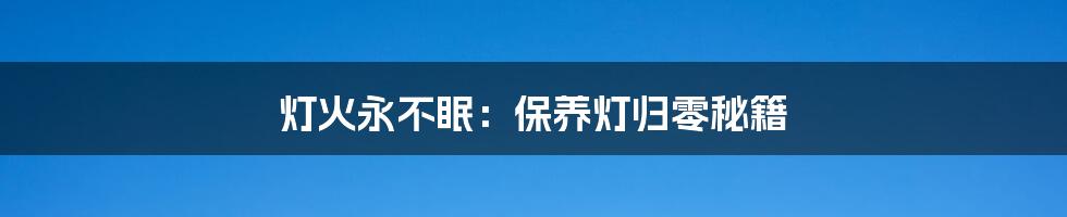 灯火永不眠：保养灯归零秘籍