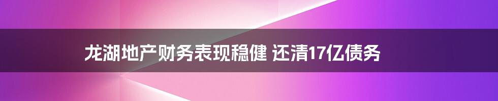 龙湖地产财务表现稳健 还清17亿债务