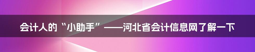 会计人的“小助手”——河北省会计信息网了解一下