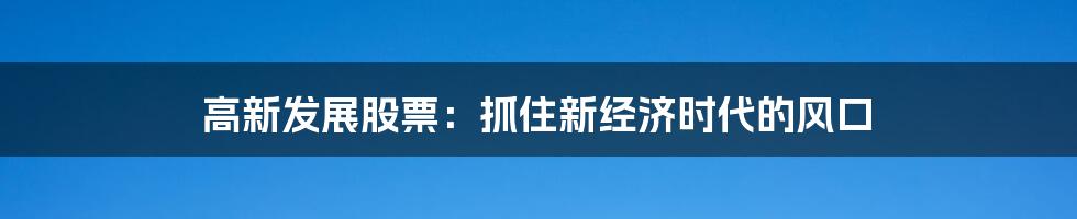 高新发展股票：抓住新经济时代的风口