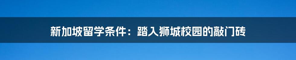 新加坡留学条件：踏入狮城校园的敲门砖