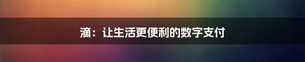 滴：让生活更便利的数字支付