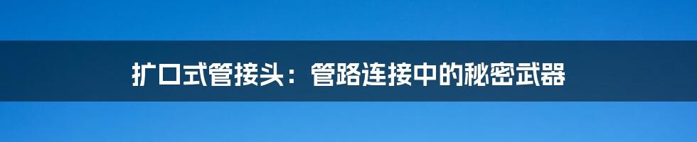 扩口式管接头：管路连接中的秘密武器