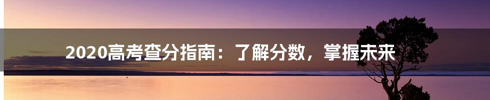 2020高考查分指南：了解分数，掌握未来