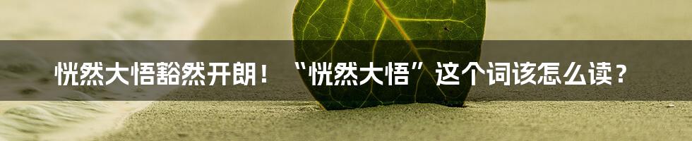 恍然大悟豁然开朗！“恍然大悟”这个词该怎么读？