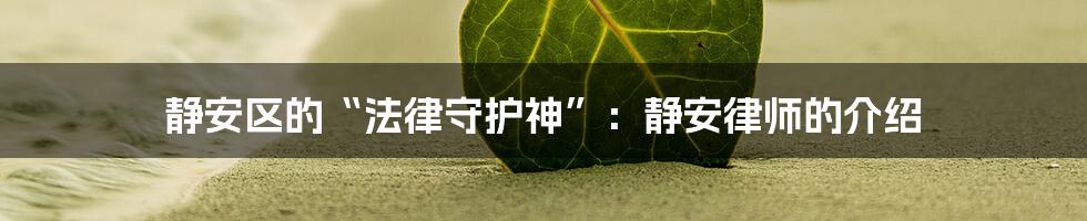 静安区的“法律守护神”：静安律师的介绍