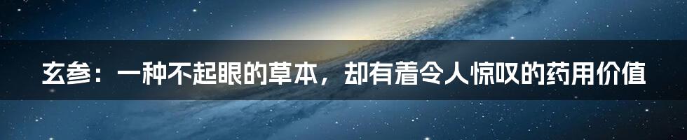 玄参：一种不起眼的草本，却有着令人惊叹的药用价值