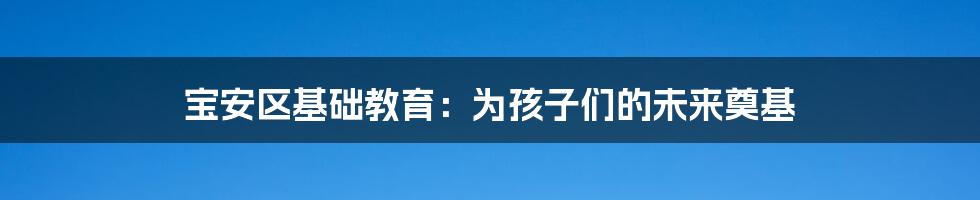 宝安区基础教育：为孩子们的未来奠基