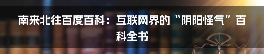 南来北往百度百科：互联网界的“阴阳怪气”百科全书