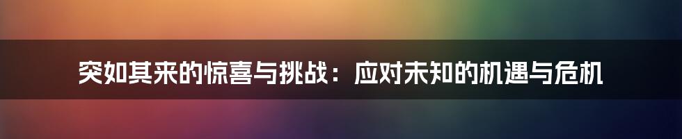 突如其来的惊喜与挑战：应对未知的机遇与危机