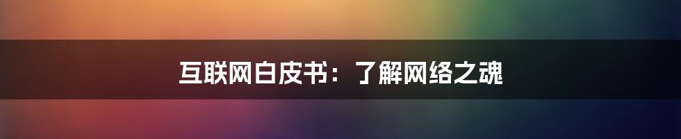 互联网白皮书：了解网络之魂