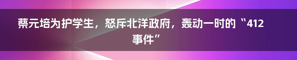 蔡元培为护学生，怒斥北洋政府，轰动一时的“412事件”