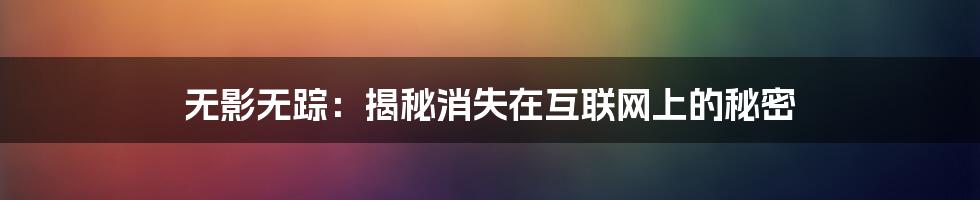 无影无踪：揭秘消失在互联网上的秘密