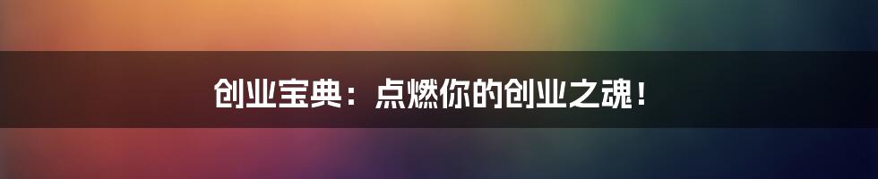 创业宝典：点燃你的创业之魂！