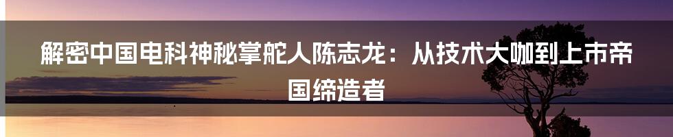 解密中国电科神秘掌舵人陈志龙：从技术大咖到上市帝国缔造者