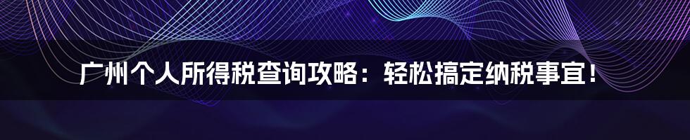 广州个人所得税查询攻略：轻松搞定纳税事宜！