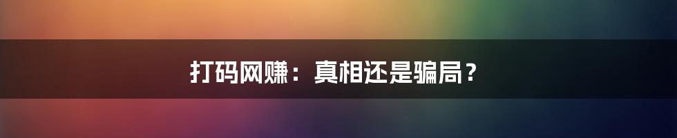 打码网赚：真相还是骗局？