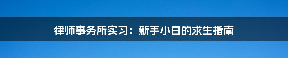 律师事务所实习：新手小白的求生指南