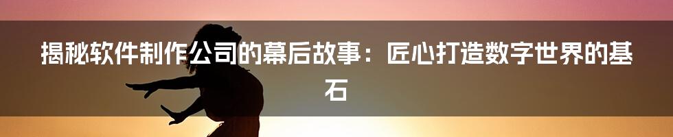 揭秘软件制作公司的幕后故事：匠心打造数字世界的基石