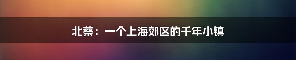 北蔡：一个上海郊区的千年小镇