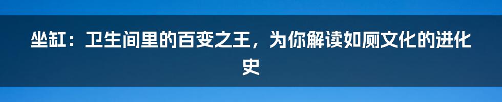 坐缸：卫生间里的百变之王，为你解读如厕文化的进化史