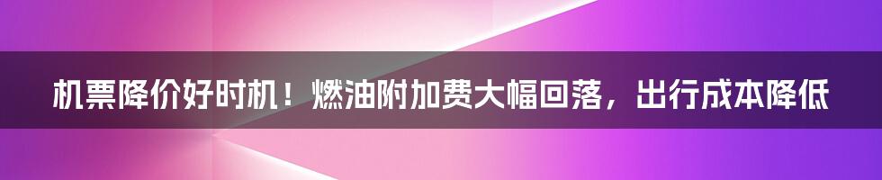 机票降价好时机！燃油附加费大幅回落，出行成本降低