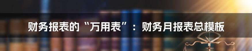 财务报表的“万用表”：财务月报表总模板