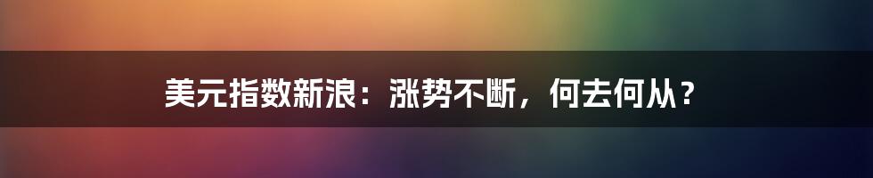 美元指数新浪：涨势不断，何去何从？