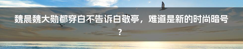 魏晨魏大勋都穿白不告诉白敬亭，难道是新的时尚暗号？