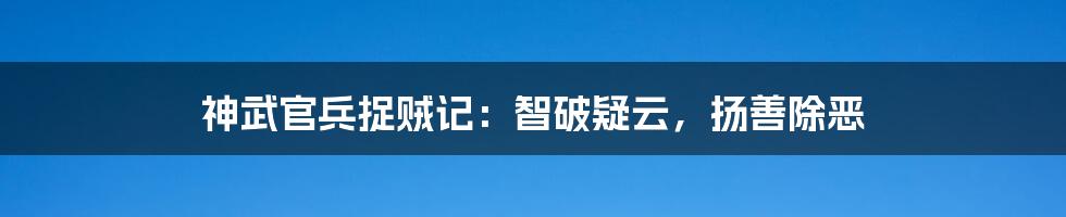 神武官兵捉贼记：智破疑云，扬善除恶