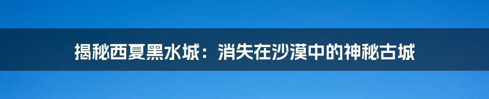 揭秘西夏黑水城：消失在沙漠中的神秘古城