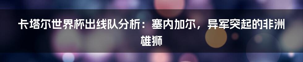 卡塔尔世界杯出线队分析：塞内加尔，异军突起的非洲雄狮