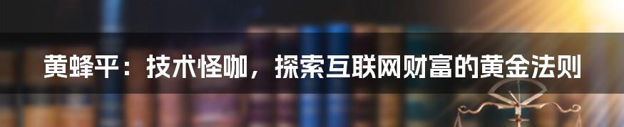 黄蜂平：技术怪咖，探索互联网财富的黄金法则