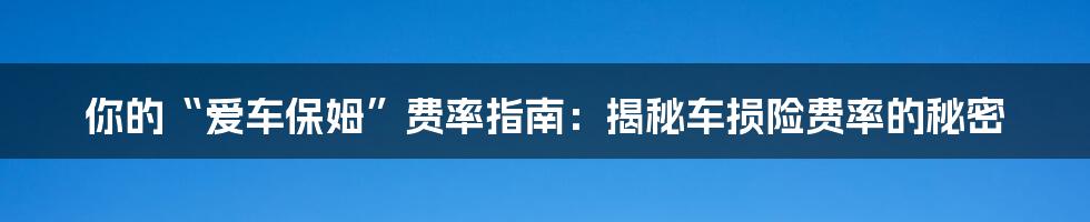 你的“爱车保姆”费率指南：揭秘车损险费率的秘密