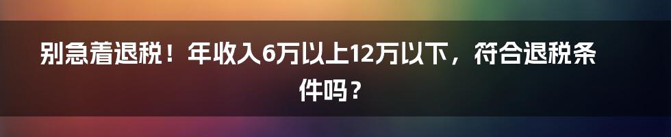 别急着退税！年收入6万以上12万以下，符合退税条件吗？