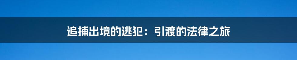 追捕出境的逃犯：引渡的法律之旅