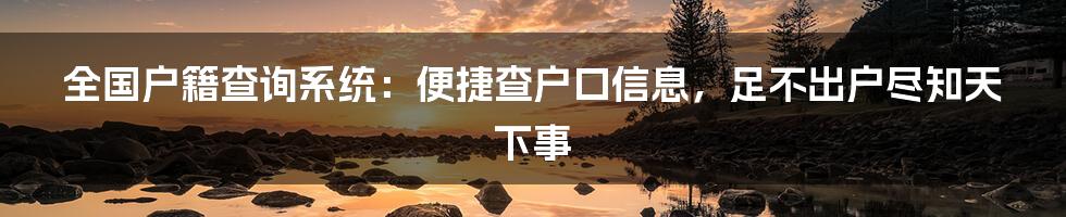 全国户籍查询系统：便捷查户口信息，足不出户尽知天下事