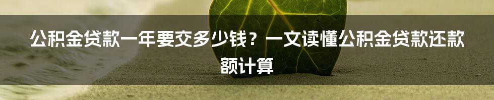 公积金贷款一年要交多少钱？一文读懂公积金贷款还款额计算