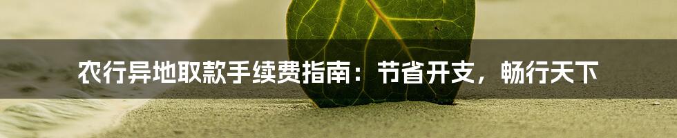 农行异地取款手续费指南：节省开支，畅行天下