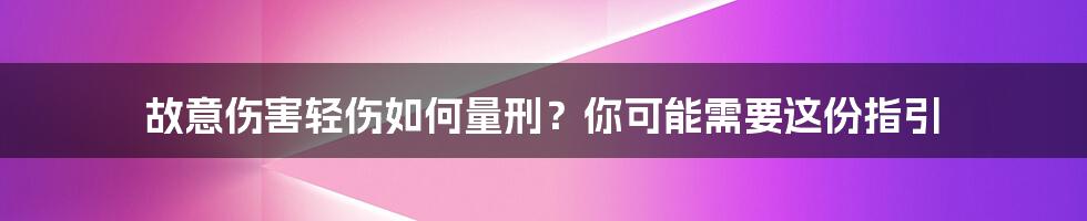 故意伤害轻伤如何量刑？你可能需要这份指引