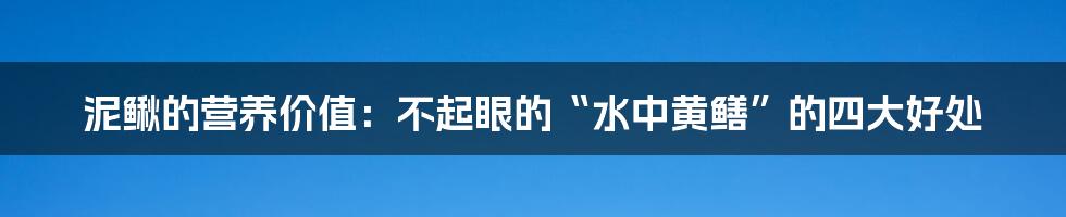 泥鳅的营养价值：不起眼的“水中黄鳝”的四大好处