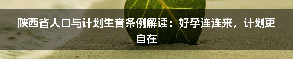 陕西省人口与计划生育条例解读：好孕连连来，计划更自在