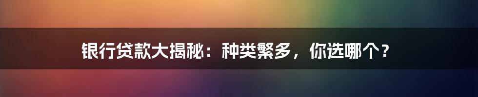 银行贷款大揭秘：种类繁多，你选哪个？