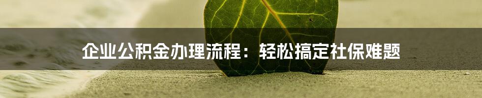 企业公积金办理流程：轻松搞定社保难题