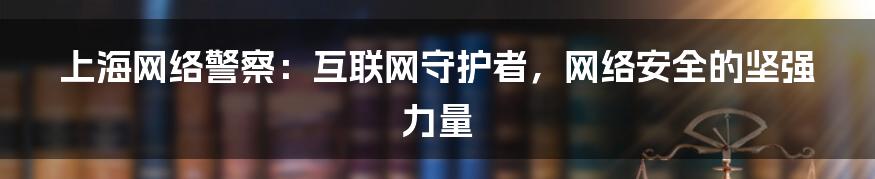 上海网络警察：互联网守护者，网络安全的坚强力量