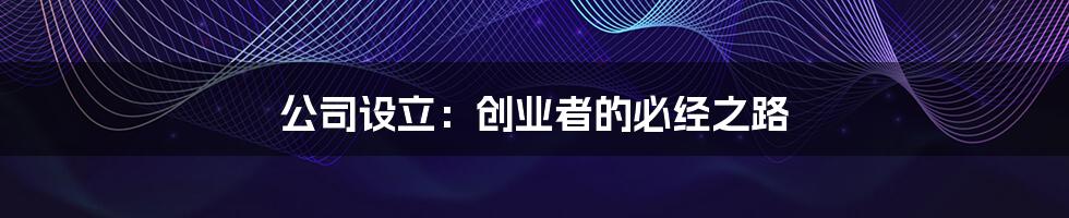 公司设立：创业者的必经之路