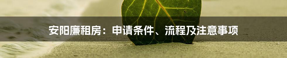 安阳廉租房：申请条件、流程及注意事项